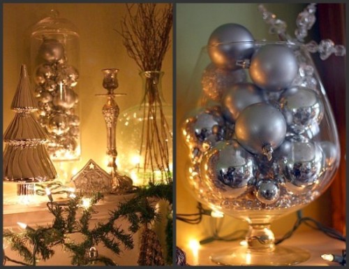 using glass bowls for ornaments 500x385 Holiday Decor on a Budget (a few last minute ideas)