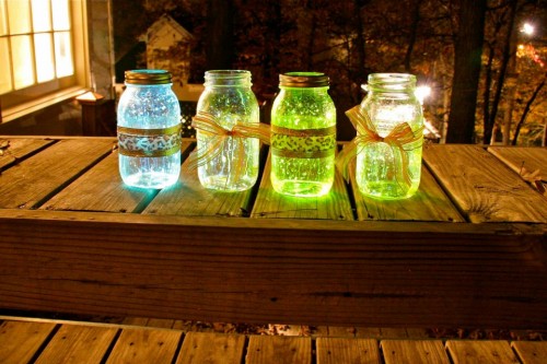 mason jar with glow up lights 500x333 Mason Jar Love! 50 Fabulous Ideas To Inspire