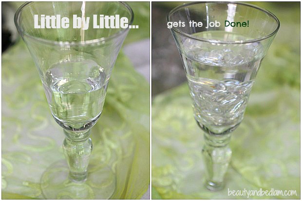 glass cup half full Little by Little: Life Lesson for Moms and Kids