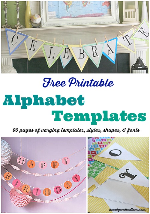 90 pages of free printable alphabet templates with different fonts, shapes, hearts and more @beautyandbedlam