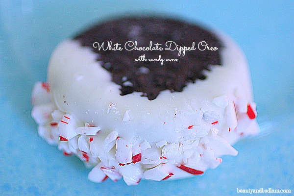White Chocolate Dipped Oreos with Candy Cane
