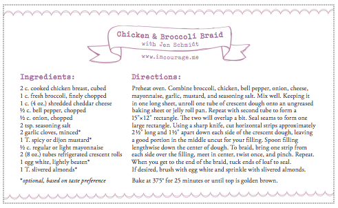 Chicken and Broccoli Braid recipe card