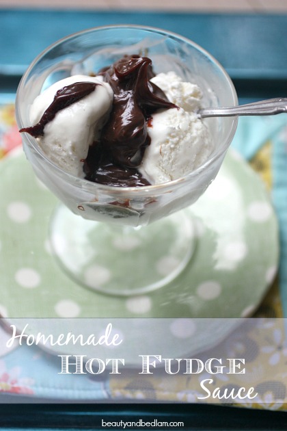This Homemade Hot Fudge Sauce is a gift to chocolate lovers everywhere. Add a touch of kahlua for over the top gourmet flavoring.