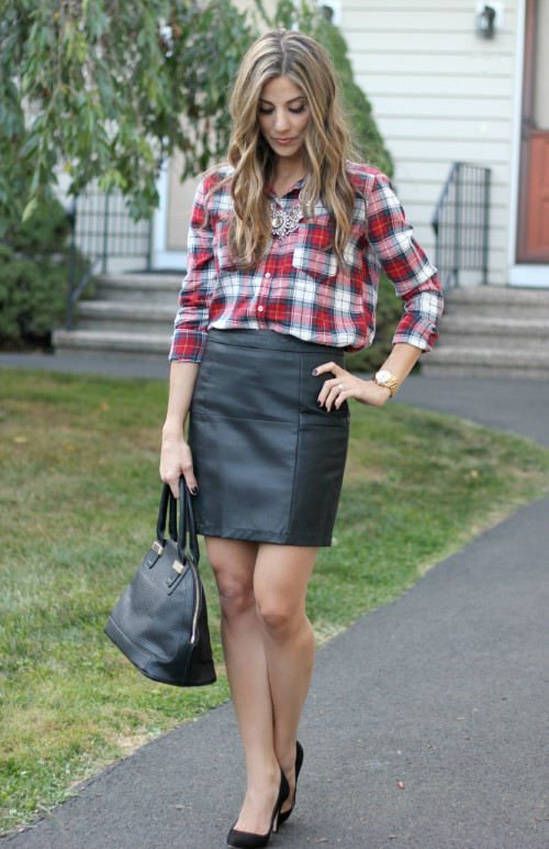 dress up a flannel shirt with statement necklace