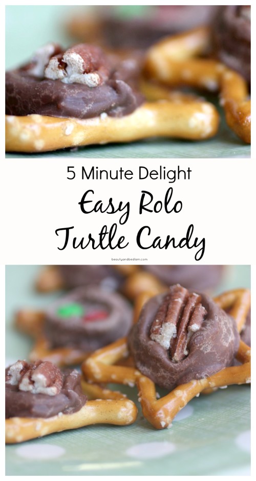 This 5 Minute Candy Delight is the perfect mix of sweet and salty. Turtle Candy made with Rolos and Pretzels